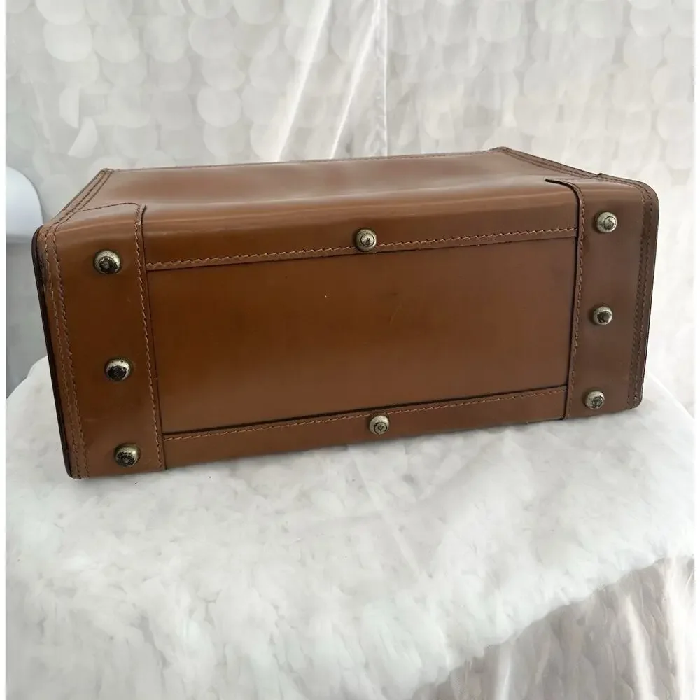 Vintage 50s Brown Leather Briefcase Attaché Case With 2 Keys Home Decor Legal